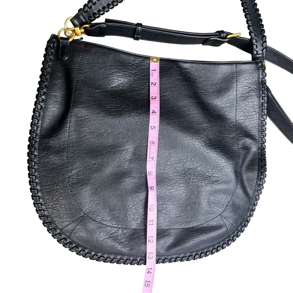 Antik Kraft Black Vegan Leather Whipstitch Hobo Bag Gold Hardware Crossbody